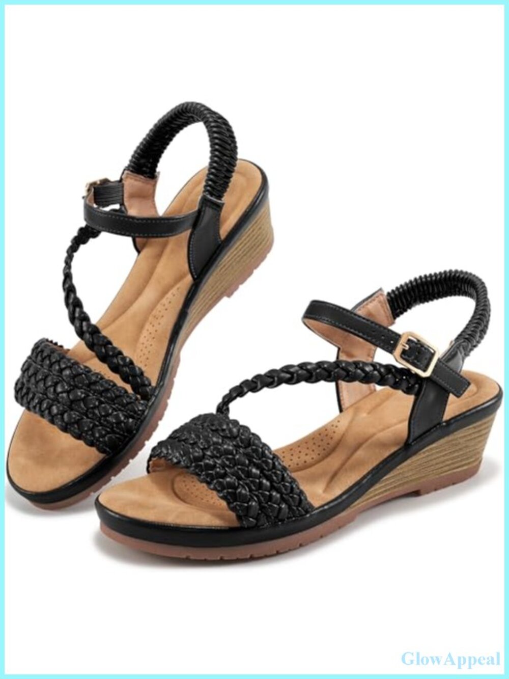 Wedge Sandals Women Strappy Platform Faux Leather Woven Adjustable Buckle